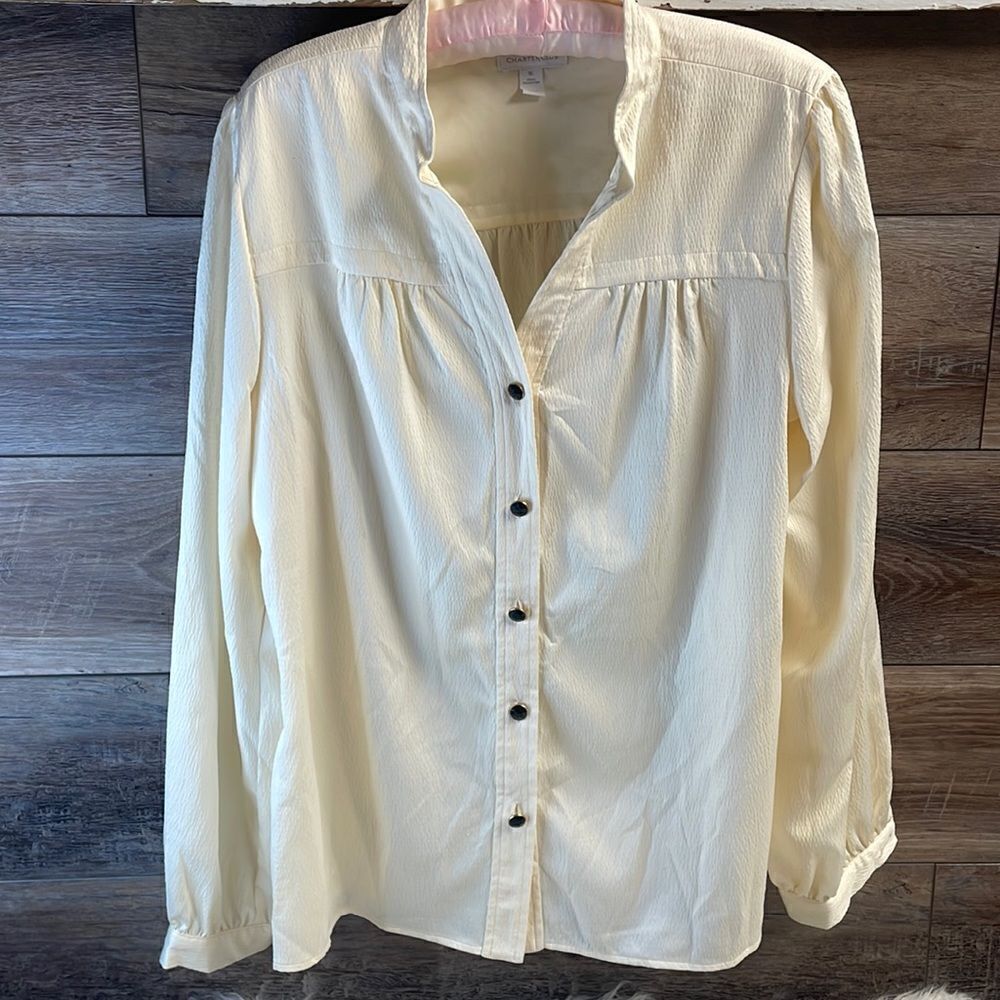 Charter Club Ladies Button-Down Shirt Long-Sleeve , Ivory, Size 16